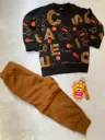 Black & Brown Alphabet Bear Printed Kids Suit For Winter