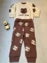 Cream & Brown Lovely Bear Printed Kids Suit For Winter