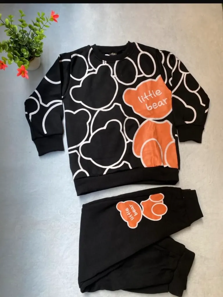 Black & Orange Little Bear Printed Kids Suit For Winte