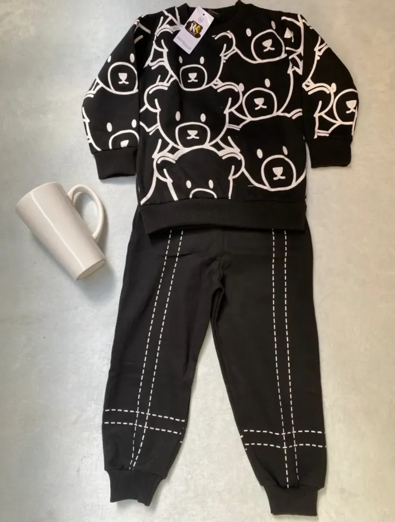 Black Bear Outline Printed Kids Suit For Winter