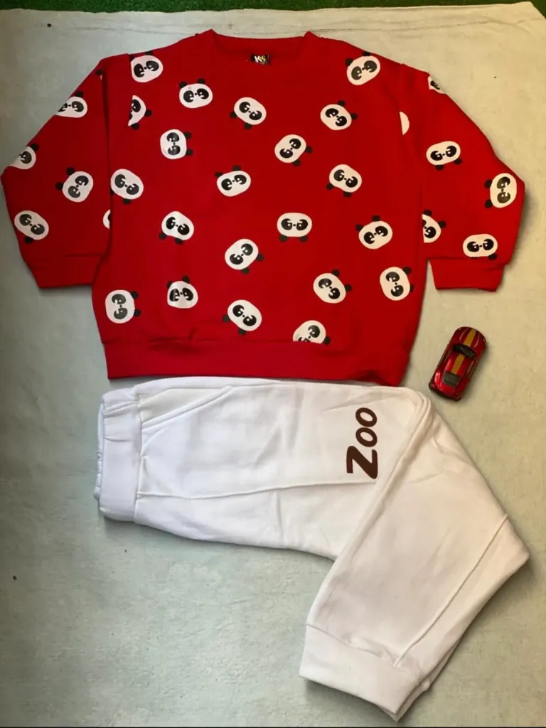 Red & White Panda Printed Kids Suit For Winter