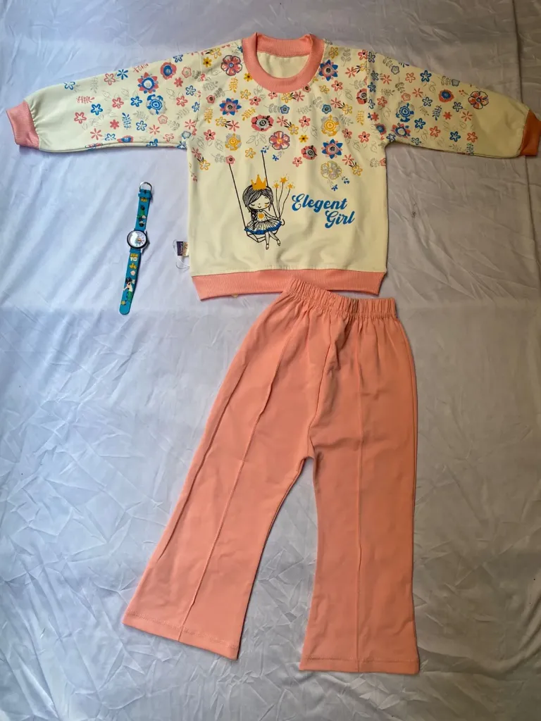 Girls' Floral 'Elegant Girl' Printed 2-Piece Suit In Soft Cotton Fabric