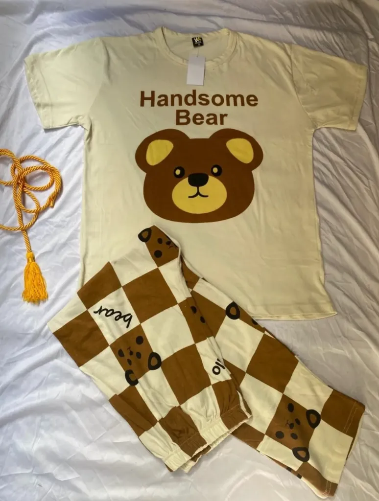 Handsome Bear Printed Night Suit In Soft Cotton Fabric