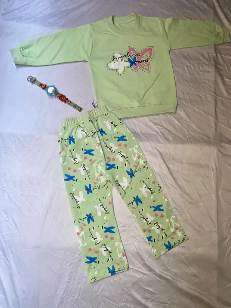 Girls' 'Angelica Butterfly' Printed 2-Piece Suit (Available In Peach, Yellow & Green)